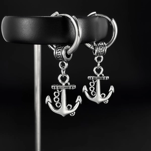 Boucles d'Oreilles Anneaux Pendantes Ancre Vintage pour Hommes Acier Inoxydable Titane Hip Hop Punk Nautique Ton Argent