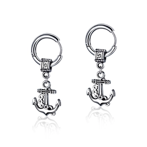 Boucles d'oreilles homme en acier inoxydable avec pendentif ancre au style vintage