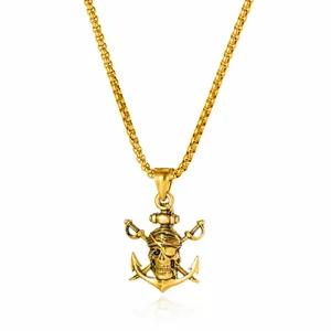 Collier Pendentif Crâne de Pirate en Acier Inoxydable pour Hommes Gothic Punk Ancre Épées Croisées Bijoux Hip Hop