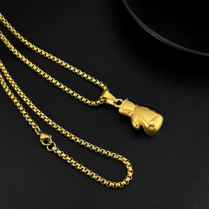 Men's gold-plated stainless steel boxing glove pendant necklace with box chain