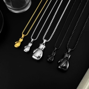 Stainless Steel Boxing Glove Pendant Necklace Hip Hop Punk Sporty Jewelry For Men Women Gold Silver Black Box Chain Necklace