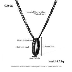 Detailed specs of His Queen black crown necklace with dimensions and chain length