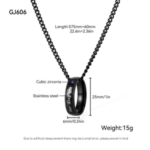 Detail view of black stainless steel Her King crown pendant necklace with blue zirconia