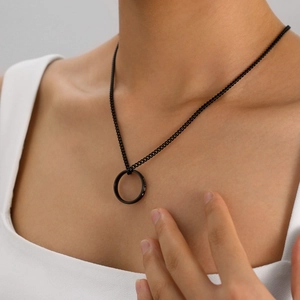 Black titanium steel necklace for women featuring a Her Queen engraved crown ring pendant