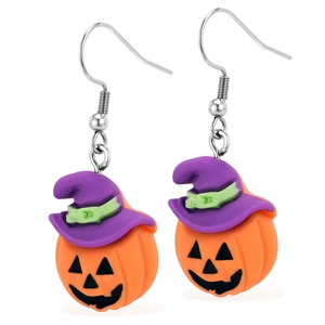 Halloween Pumpkin Wizard Hat Stainless Steel Drop Earrings Resin Cartoon Festive Party Dangle Earrings For Women Jewelry