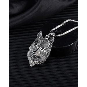 Punk wolfskop hanger ketting van zilver roestvrij staal met ronde box ketting