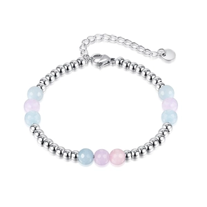 Minimalist Stainless Steel Beaded Bracelet For Women Personalized Natural Stone Pastel Beads Adjustable Hand Jewelry Gift