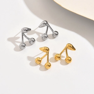 Minimalistische Kirsch-Ohrstecker aus Edelstahl in poliertem Gold- und Silber-Finish