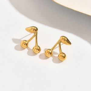 Elegante goldene Kirsch-Ohrstecker aus poliertem Edelstahl im minimalistischen Look