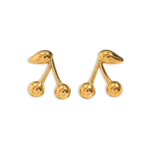 Polierte goldene Edelstahl-Kirsch-Ohrstecker in minimalistischem Design für Damen