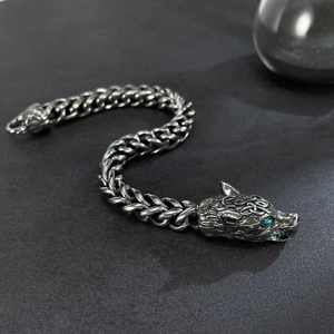 Men's Retro Wolf Head Stainless Steel Bracelet Aromatherapy Diffuser Punk Gothic Braid Chain Distressed Jewelry Gift
