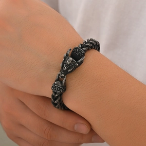 Vintage Drachenkopf-Armband für Herren mit geflochtener Wirbelsäulenkette aus Edelstahl