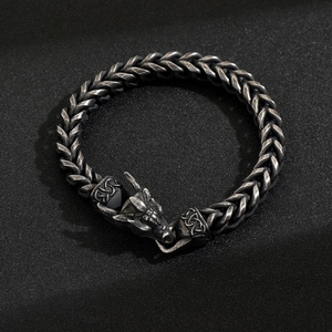 Herrenarmband aus Edelstahl mit Drachenkopf und Weizenmuster im Retro-Stil