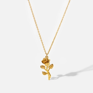 Élégante 3D Rose Fleur Pendentif Collier 18K Plaqué Or Acier Inoxydable Bijoux Pour Femmes Style Français INS Charme