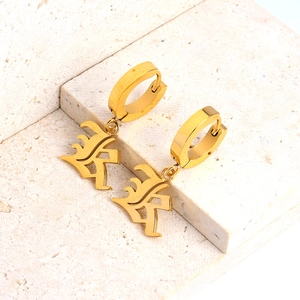 Σκουλαρίκια κρίκοι από ανοξείδωτο ατσάλι 18k με κινέζικο χαρακτήρα κρεμαστό κόσμημα