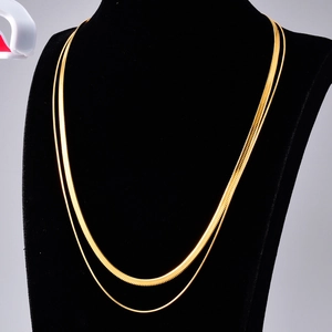 Gouden dubbellaagse visgraat ketting van roestvrij staal met platte slangenketting stijl