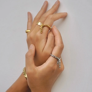 Chice Gold- und Silberkettenringe mit breitem Diamantring und Gliederarmband-Set