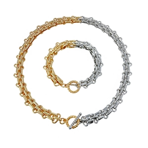 Zweifarbiges Gold- und Silberketten-Set im Chunky-Design mit Spiral-OT-Verschluss