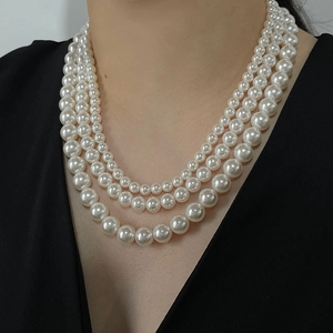 Elegant Stainless Steel Faux Artificial Pearl Necklace For Women 18K Gold Plated Multi Layered Layering Choker Jewelry Gift Daily Party