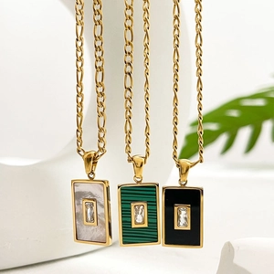 Minimalistische Roestvrij Staal Zirconia Rechthoekige Hanger Ketting Retro Figaro Ketting Geometrische Halsketting Voor Vrouwen