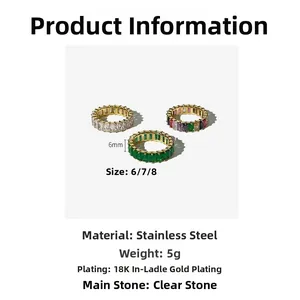 Detailansicht der 6mm Edelstahlringe mit quadratischen Zirkonia und 18K Goldbeschichtung