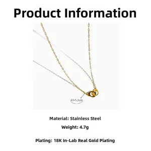 Detail of 18K gold plated stainless steel handcuff pendant with 43cm adjustable chain