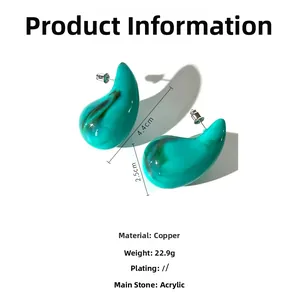 Detail view of large turquoise marble acrylic teardrop earrings with size measurements