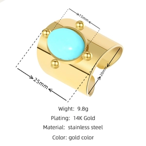 14K vergoldeter Edelstahlring mit blauem Opal und Größenangaben für Damen im Boho-Stil
