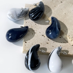 Modern chunky teardrop acrylic stud earrings with marble and ink patterns for women