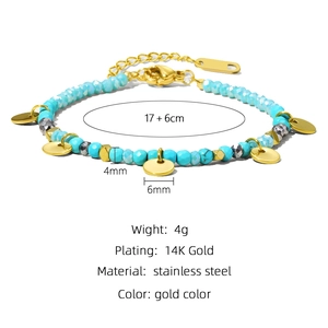 18K vergulde roestvrijstalen armband met blauwe natuursteen kralen en ronde hanger
