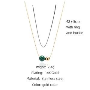 Minimalistische 14K vergulde roestvrijstalen ketting met groene malachiet kraalhanger