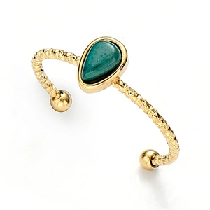 18K vergulde roestvrijstalen open ring met natuurlijke druppelvormige turquoise steen