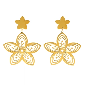 Elegant 18K gold-plated titanium steel hollow flower drop earrings for women
