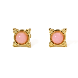 Elegante 18k vergulde vierkante oorbellen met roze edelsteen in vintage design