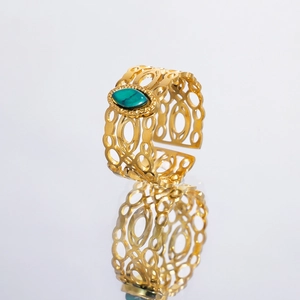 Vintage Roestvrij Stalen Holle Ring Voor Vrouwen PVD 18K Goud Verguld Groene Synthetische Steen Boho Retro Sieraden