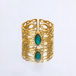 Franse vintage opengewerkte gouden ring met turquoise steen en gravures