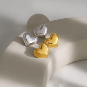 Ins Mode Edelstahl Herz Ohrstecker Für Damen Gebürstetes Metall Herz Ohrringe Gold Silber Täglicher Schmuck