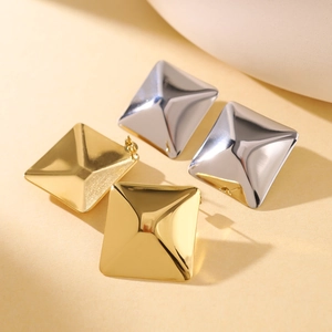 Moderne Roestvrijstalen Geometrische Vierkante Piramide Oorknopjes Voor Dames Spiegel Gepolijst Goud Zilver Sieraden Cadeau