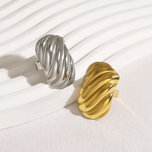 Ins Stijl Golftextuur Roestvrij Stalen Open Ring Voor Dames Gepersonaliseerde Geometrische Goud Zilver Vergulde Vingerring Sieraden