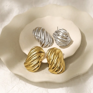Boucles d'Oreilles Clous à Vagues en Acier Inoxydable 316 Vintage Français Pour Femmes Minimaliste Bijoux Géométriques Métalliques