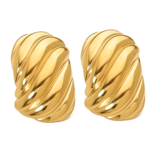 Paire de boucles d'oreilles créoles dorées en acier inoxydable à design nervuré