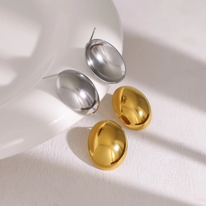 Dames Gepersonaliseerde Gladde Ovale Eivormige Roestvrijstalen Oorknopjes Waterdicht 18K Goud Zilver Vergulde Mode Sieraden Oorbellen
