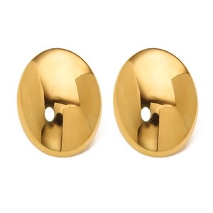 Gepolijste gouden roestvrijstalen ovale oorknopjes met een minimalistisch hol ontwerp