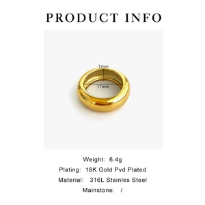 Detailansicht eines 7mm goldenen 18K PVD-beschichteten 316L Edelstahlrings mit Maßen