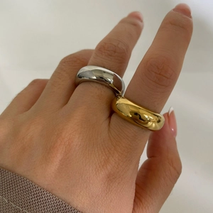 Minimalistisch Edelstahl Dome Ring 18K Vergoldet Wasserdicht Glatt Breit Bandring Für Damen Mode Vielseitiger Schmuck