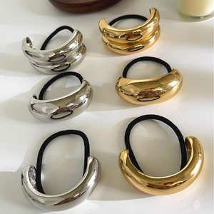 Elastici per Capelli in Metallo da Donna Minimalista Placcato Oro Argento Geometrico Porta Coda di Cavallo Gioielli per Capelli