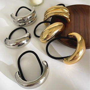 Elastico per capelli a forma di U in metallo con finiture lucide color oro e argento