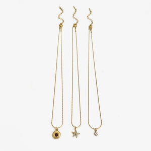 Three-layered gold stainless steel necklaces with starfish and flower zircon pendants
