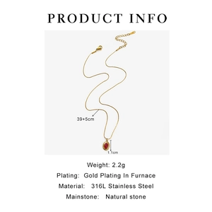 Detail view showing 39+5cm chain length and 1.1cm red natural stone pendant size