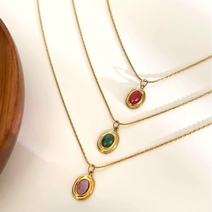 Vintage 18K gold plated snake chain necklace set with colorful emerald and ruby stones